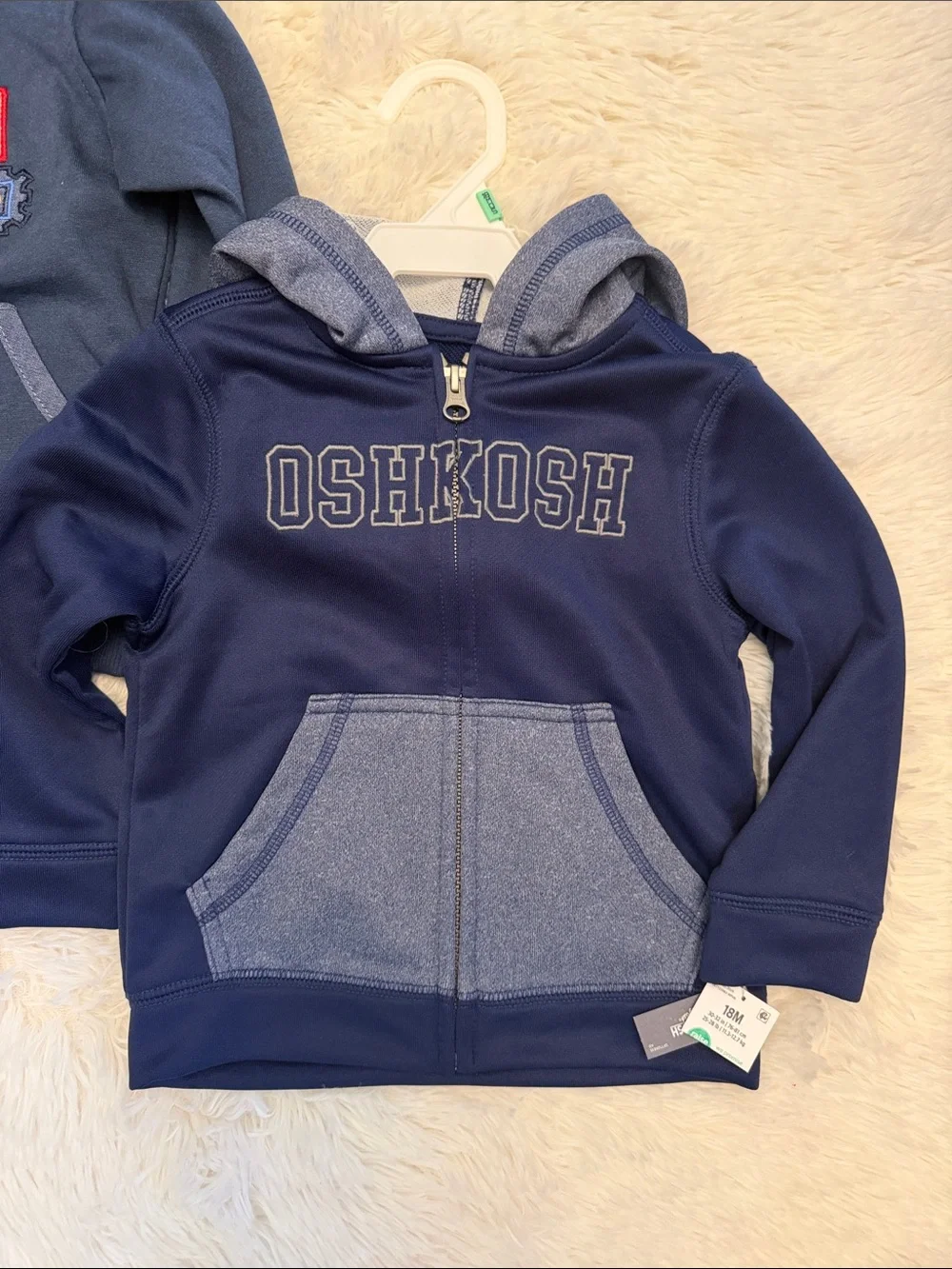 NWT OshKosh & Excavator Navy Hooded Zip & Pullover Sweatshirts bundle 18m